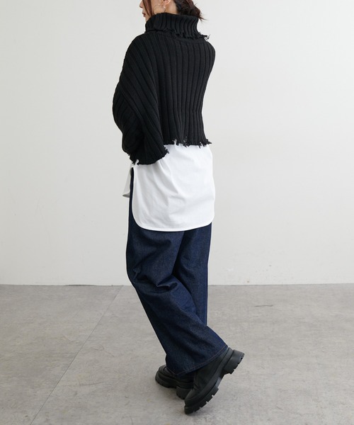 BONbazaar（ボンバザール）の「ショート丈ダメージBIGニット（ニット/セーター・レディース・ブラック/カーキ/ホワイト系その他・FREE）」の22枚目の写真