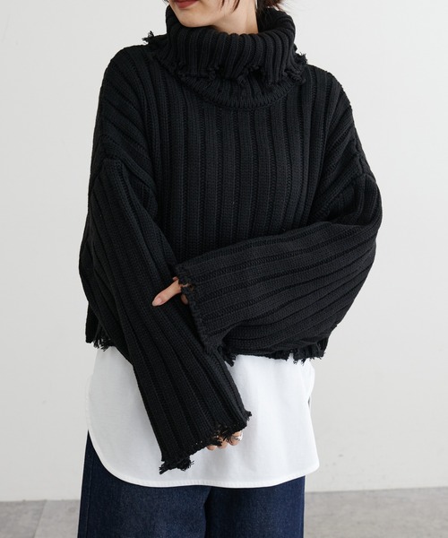 BONbazaar（ボンバザール）の「ショート丈ダメージBIGニット（ニット/セーター・レディース・ブラック/カーキ/ホワイト系その他・FREE）」の13枚目の写真