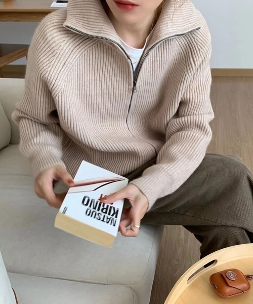 Girly Doll（ガーリードール）の「ジップニットジャケット（ニット/セーター・レディース・ライトグレー/ブラック/オフホワイト/ボルドー/モカ・FREE）」の8枚目の写真