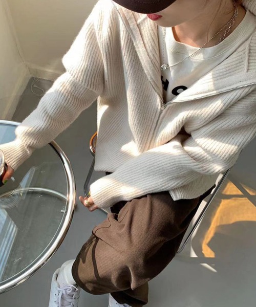 Girly Doll（ガーリードール）の「ジップニットジャケット（ニット/セーター・レディース・ライトグレー/ブラック/オフホワイト/ボルドー/モカ・FREE）」の14枚目の写真