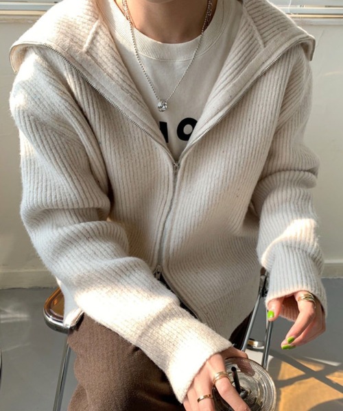 Girly Doll（ガーリードール）の「ジップニットジャケット（ニット/セーター・レディース・ライトグレー/ブラック/オフホワイト/ボルドー/モカ・FREE）」の15枚目の写真