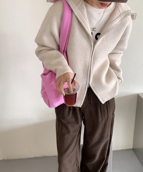 Girly Doll（ガーリードール）の「ジップニットジャケット（ニット/セーター・レディース・ライトグレー/ブラック/オフホワイト/ボルドー/モカ・FREE）」の19枚目の写真