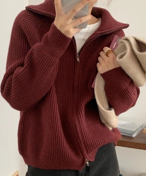 Girly Doll（ガーリードール）の「ジップニットジャケット（ニット/セーター・レディース・ライトグレー/ブラック/オフホワイト/ボルドー/モカ・FREE）」の20枚目の写真