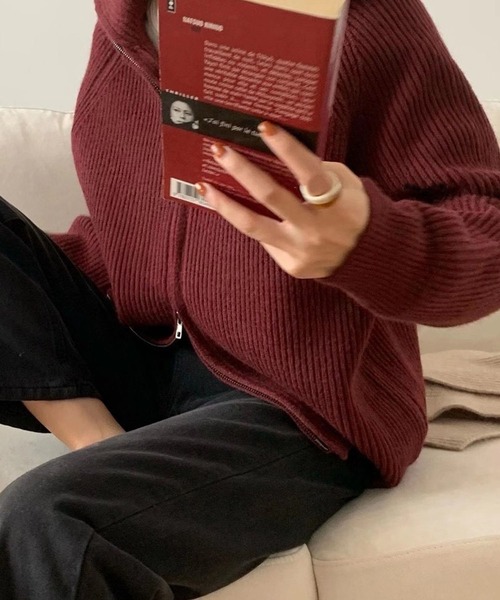 Girly Doll（ガーリードール）の「ジップニットジャケット（ニット/セーター・レディース・ライトグレー/ブラック/オフホワイト/ボルドー/モカ・FREE）」の22枚目の写真