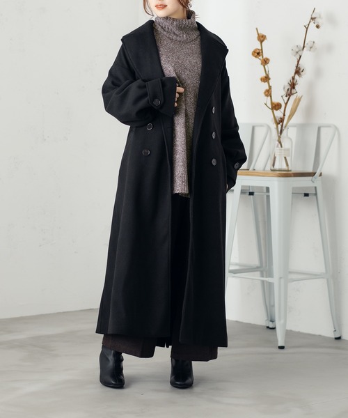 fupel（フぺル）の「ダブルチェスターコート（チェスターコート・レディース・ブラック/モカ・SMALL/MEDIUM）」の2枚目の写真