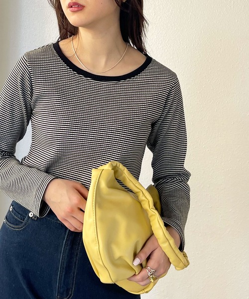 Shelly island(シェリーアイランド)の「ボーダーロングスリーブTシャツ(Tシャツ/カットソー・レディース・ブラック/グリーン・FREE)」の6枚目の写真