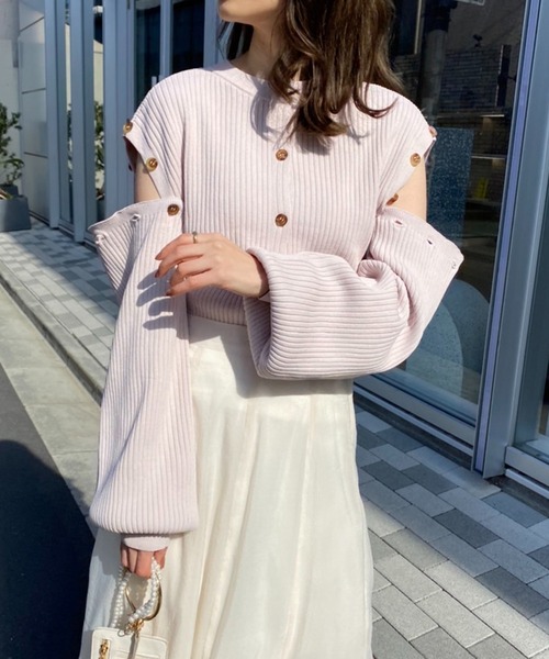 one after another NICE CLAUP（ワンアフターアナザーナイスクラップ）の「マルチWAYニットトップス（ニット/セーター・レディース・ネイビー/オフホワイト/ライトパープル/ピンク系その他・FREE）」の4枚目の写真