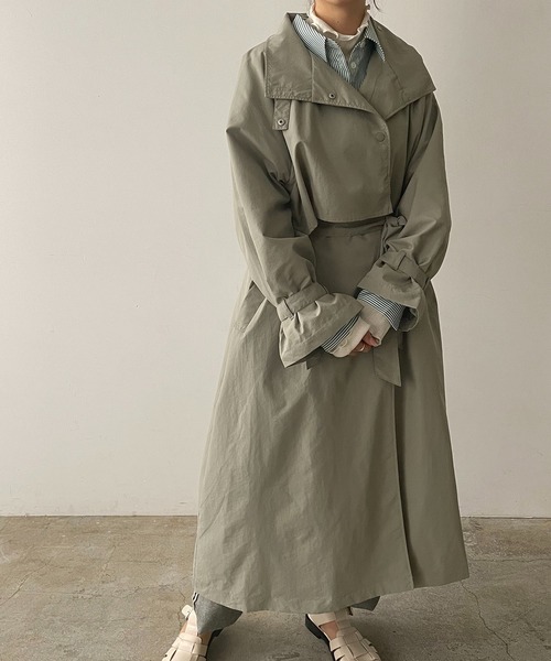 210nouve（トゥージュヌーブ）の「スタンドカラースプリングコート（トレンチコート・レディース・ブラック/アイボリー/ライトカーキ/ベージュ・FREE）」の4枚目の写真