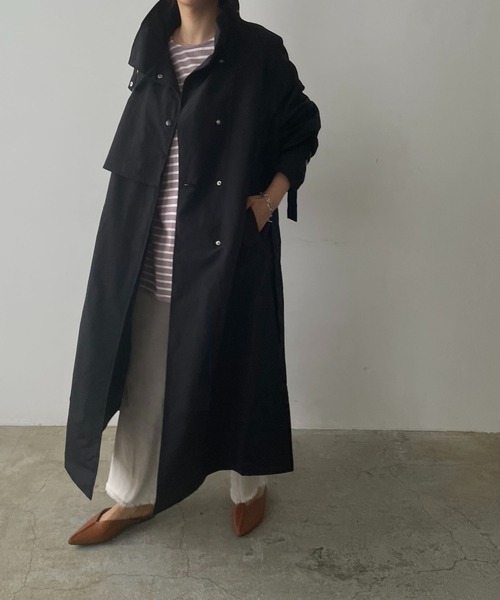 210nouve（トゥージュヌーブ）の「スタンドカラースプリングコート（トレンチコート・レディース・ブラック/アイボリー/ライトカーキ/ベージュ・FREE）」の3枚目の写真