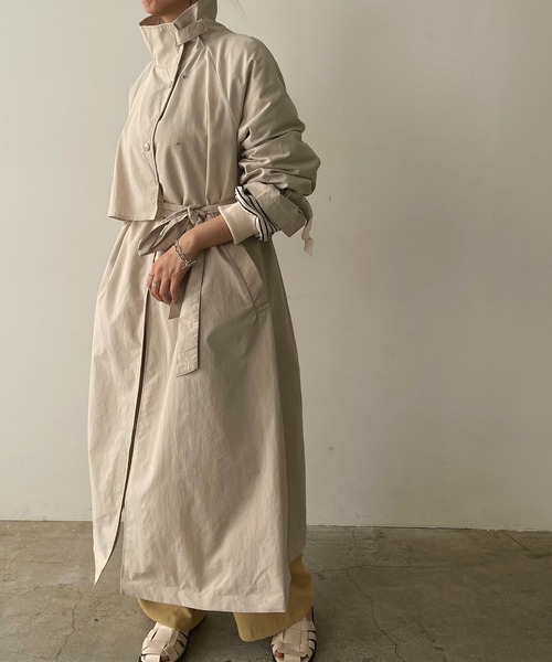 210nouve（トゥージュヌーブ）の「スタンドカラースプリングコート（トレンチコート・レディース・ブラック/アイボリー/ライトカーキ/ベージュ・FREE）」の5枚目の写真