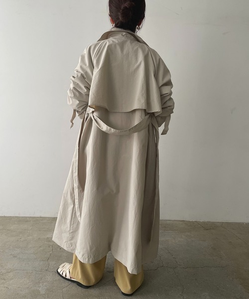 210nouve（トゥージュヌーブ）の「スタンドカラースプリングコート（トレンチコート・レディース・ブラック/アイボリー/ライトカーキ/ベージュ・FREE）」の6枚目の写真