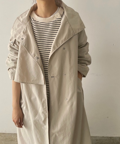 210nouve（トゥージュヌーブ）の「スタンドカラースプリングコート（トレンチコート・レディース・ブラック/アイボリー/ライトカーキ/ベージュ・FREE）」の7枚目の写真