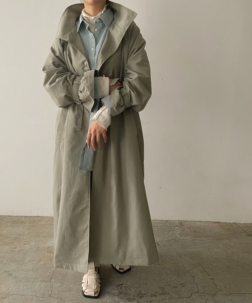 210nouve（トゥージュヌーブ）の「スタンドカラースプリングコート（トレンチコート・レディース・ブラック/アイボリー/ライトカーキ/ベージュ・FREE）」の12枚目の写真