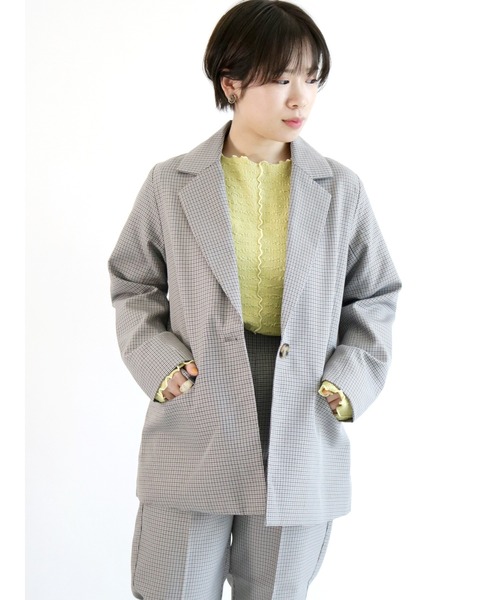 ehka sopo(エヘカソポ)の「無地/チェックテーラードジャケット(セットアップ可)(テーラードジャケット・レディース・シルバーグレー/グリーン/グレー・フリ-)」の2枚目の写真
