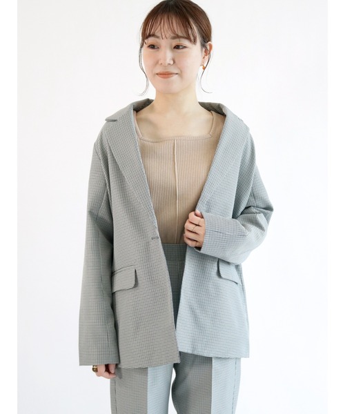 ehka sopo(エヘカソポ)の「無地/チェックテーラードジャケット(セットアップ可)(テーラードジャケット・レディース・シルバーグレー/グリーン/グレー・フリ-)」の1枚目の写真