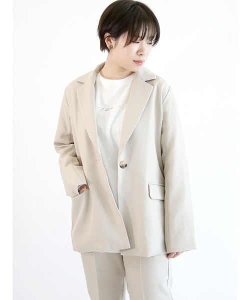 ehka sopo(エヘカソポ)の「無地/チェックテーラードジャケット(セットアップ可)(テーラードジャケット・レディース・シルバーグレー/グリーン/グレー・フリ-)」の3枚目の写真