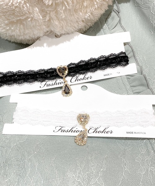 ROJITA（ロジータ）の「ハート＆しずくビジュチョーカー（チョーカー・レディース・ホワイト/ブラック・FREE）」の7枚目の写真