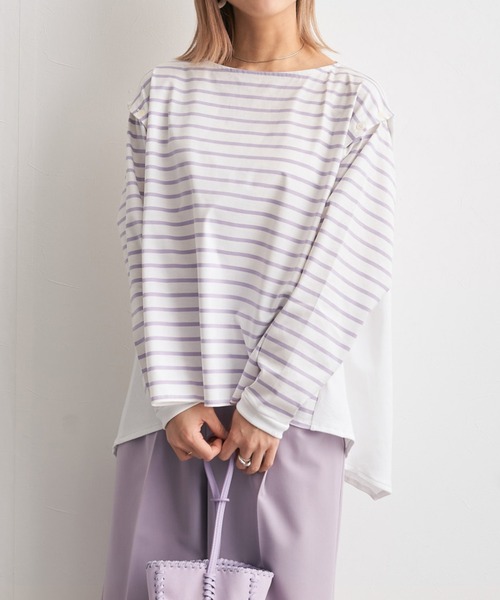 audrey and john wad（オードリーアンドジョンワッド）の「ボーダーフレアプルオーバー -手洗い可能-（Tシャツ/カットソー・レディース・ラベンダー/ライトグリーン/ブルー/ダークブラウン・FREE）」の4枚目の写真