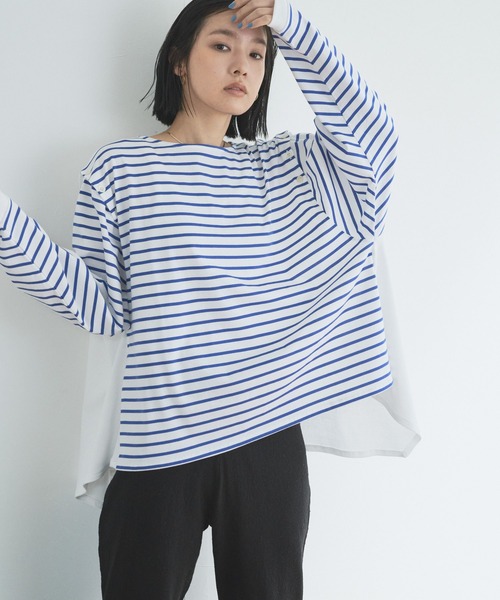 audrey and john wad（オードリーアンドジョンワッド）の「ボーダーフレアプルオーバー -手洗い可能-（Tシャツ/カットソー・レディース・ラベンダー/ライトグリーン/ブルー/ダークブラウン・FREE）」の3枚目の写真