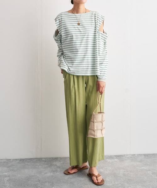 audrey and john wad（オードリーアンドジョンワッド）の「ボーダーフレアプルオーバー -手洗い可能-（Tシャツ/カットソー・レディース・ラベンダー/ライトグリーン/ブルー/ダークブラウン・FREE）」の5枚目の写真