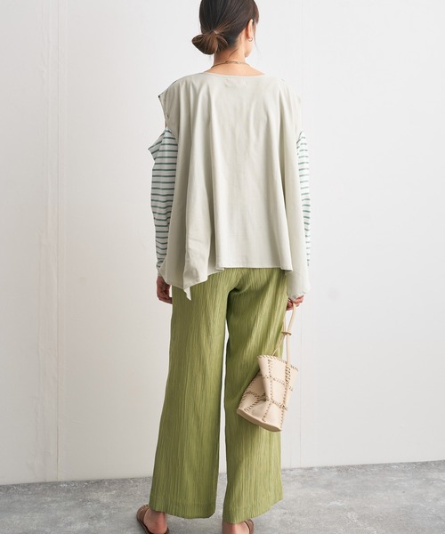 audrey and john wad（オードリーアンドジョンワッド）の「ボーダーフレアプルオーバー -手洗い可能-（Tシャツ/カットソー・レディース・ラベンダー/ライトグリーン/ブルー/ダークブラウン・FREE）」の6枚目の写真