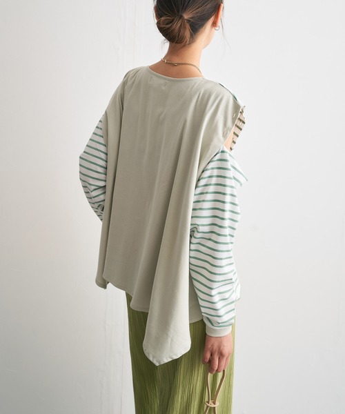 audrey and john wad（オードリーアンドジョンワッド）の「ボーダーフレアプルオーバー -手洗い可能-（Tシャツ/カットソー・レディース・ラベンダー/ライトグリーン/ブルー/ダークブラウン・FREE）」の8枚目の写真