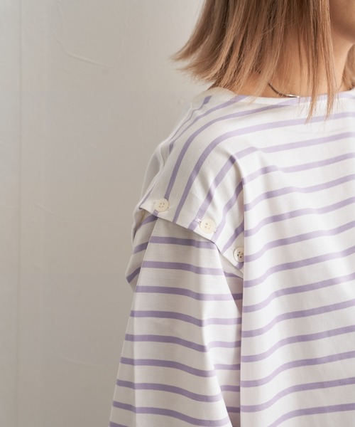 audrey and john wad（オードリーアンドジョンワッド）の「ボーダーフレアプルオーバー -手洗い可能-（Tシャツ/カットソー・レディース・ラベンダー/ライトグリーン/ブルー/ダークブラウン・FREE）」の13枚目の写真