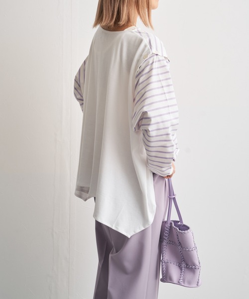 audrey and john wad（オードリーアンドジョンワッド）の「ボーダーフレアプルオーバー -手洗い可能-（Tシャツ/カットソー・レディース・ラベンダー/ライトグリーン/ブルー/ダークブラウン・FREE）」の12枚目の写真