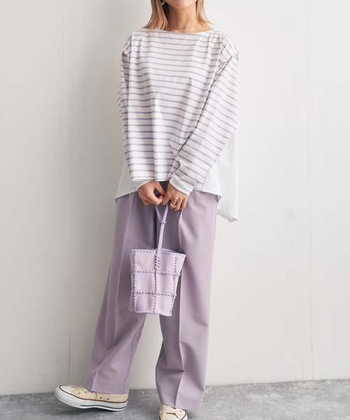 audrey and john wad（オードリーアンドジョンワッド）の「ボーダーフレアプルオーバー -手洗い可能-（Tシャツ/カットソー・レディース・ラベンダー/ライトグリーン/ブルー/ダークブラウン・FREE）」の11枚目の写真