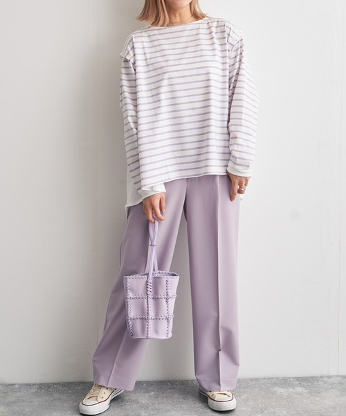 audrey and john wad（オードリーアンドジョンワッド）の「ボーダーフレアプルオーバー -手洗い可能-（Tシャツ/カットソー・レディース・ラベンダー/ライトグリーン/ブルー/ダークブラウン・FREE）」の9枚目の写真