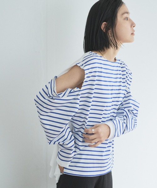 audrey and john wad（オードリーアンドジョンワッド）の「ボーダーフレアプルオーバー -手洗い可能-（Tシャツ/カットソー・レディース・ラベンダー/ライトグリーン/ブルー/ダークブラウン・FREE）」の14枚目の写真