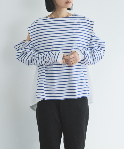 audrey and john wad（オードリーアンドジョンワッド）の「ボーダーフレアプルオーバー -手洗い可能-（Tシャツ/カットソー・レディース・ラベンダー/ライトグリーン/ブルー/ダークブラウン・FREE）」の16枚目の写真