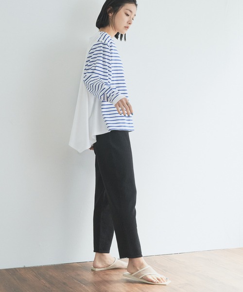 audrey and john wad（オードリーアンドジョンワッド）の「ボーダーフレアプルオーバー -手洗い可能-（Tシャツ/カットソー・レディース・ラベンダー/ライトグリーン/ブルー/ダークブラウン・FREE）」の19枚目の写真