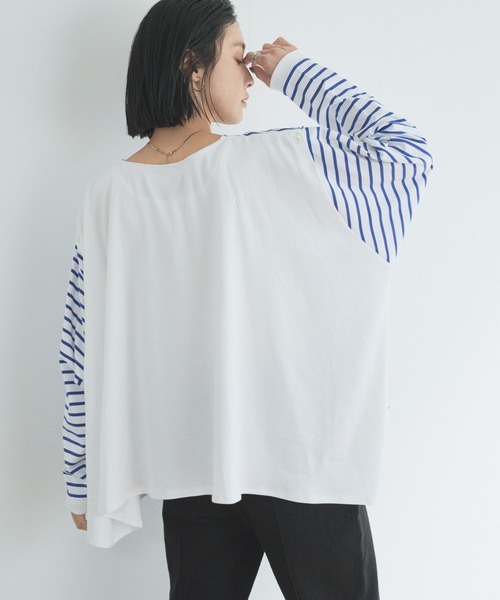 audrey and john wad（オードリーアンドジョンワッド）の「ボーダーフレアプルオーバー -手洗い可能-（Tシャツ/カットソー・レディース・ラベンダー/ライトグリーン/ブルー/ダークブラウン・FREE）」の20枚目の写真