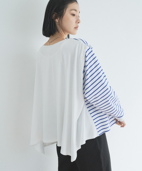 audrey and john wad（オードリーアンドジョンワッド）の「ボーダーフレアプルオーバー -手洗い可能-（Tシャツ/カットソー・レディース・ラベンダー/ライトグリーン/ブルー/ダークブラウン・FREE）」の21枚目の写真