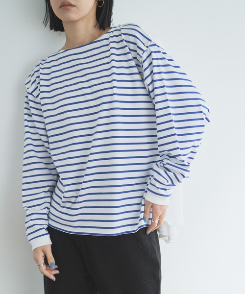 audrey and john wad（オードリーアンドジョンワッド）の「ボーダーフレアプルオーバー -手洗い可能-（Tシャツ/カットソー・レディース・ラベンダー/ライトグリーン/ブルー/ダークブラウン・FREE）」の22枚目の写真