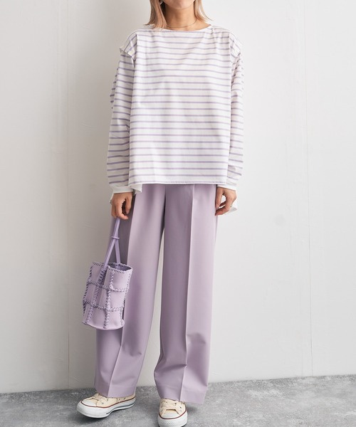 audrey and john wad（オードリーアンドジョンワッド）の「ボーダーフレアプルオーバー -手洗い可能-（Tシャツ/カットソー・レディース・ラベンダー/ライトグリーン/ブルー/ダークブラウン・FREE）」の10枚目の写真