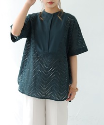【shemoshelly】新色追加 カットレースビブヨークシャツ