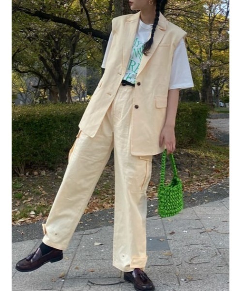 THROW by SLY（スローバイスライ）の「THROW COTTON LINEN OVER WORK PT コットン リネン オーバー ワークパンツ（スラックス・レディース・オレンジ系その他/ダークカーキ・0/1）」の19枚目の写真