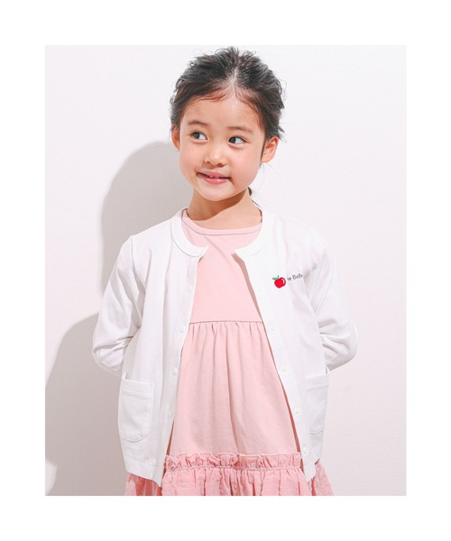 Noeil aime BeBe(ノイユエイムベベ)の「NoeilaimeBeBe/【UV加工】フルーツリンゴ刺繍天竺カーディガン(80~130cm)(カーディガン/ボレロ・キッズ・ホワイト・120/110/100/130/90/80)」の3枚目の写真