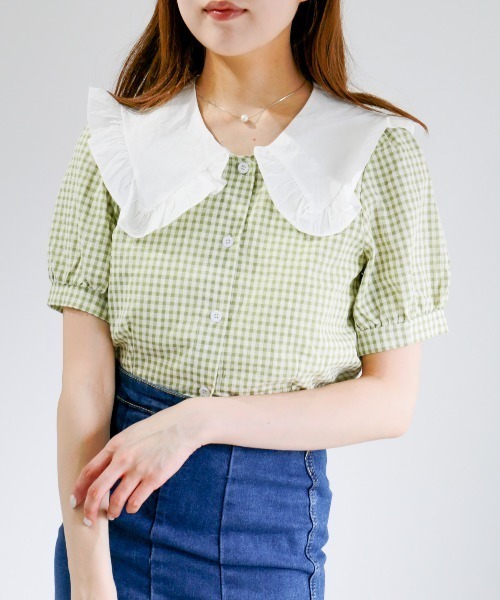 Loueme（ルエム）の「ギンガムチェックビックカラーブラウス（シャツ 