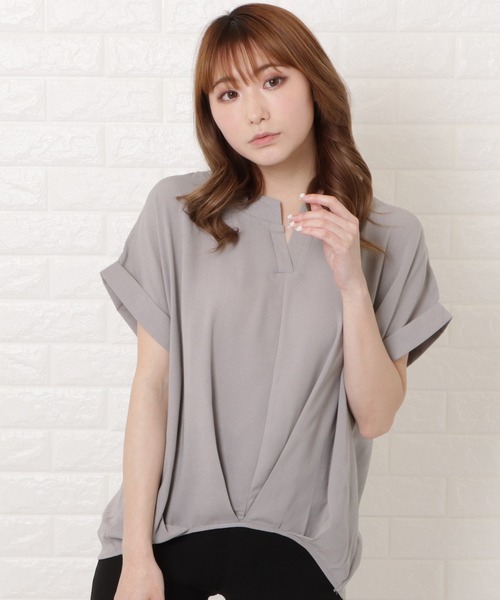 Lace Ladies(レースレディース)の「フロントタック半袖スキッパーシャツ(シャツ/ブラウス・レディース・ブラック/グレー/ホワイト/ネイビー/ミント・FREE)」の4枚目の写真