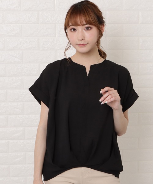 Lace Ladies(レースレディース)の「フロントタック半袖スキッパーシャツ(シャツ/ブラウス・レディース・ブラック/グレー/ホワイト/ネイビー/ミント・FREE)」の3枚目の写真