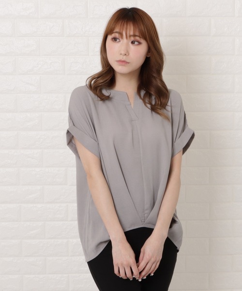 Lace Ladies(レースレディース)の「フロントタック半袖スキッパーシャツ(シャツ/ブラウス・レディース・ブラック/グレー/ホワイト/ネイビー/ミント・FREE)」の12枚目の写真