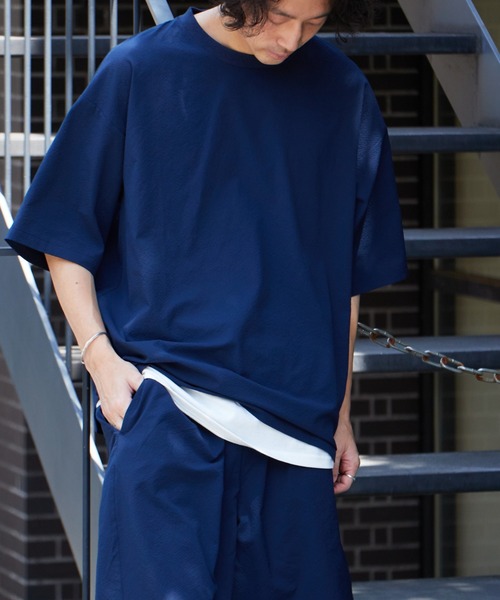 CIAOPANIC TYPY(チャオパニックティピー)の「【セットアップ対応】ストレッチシアサッカー クルーネックTee(Tシャツ/カットソー・メンズ・ブラック/ネイビー/ブルー・L/M)」の1枚目の写真