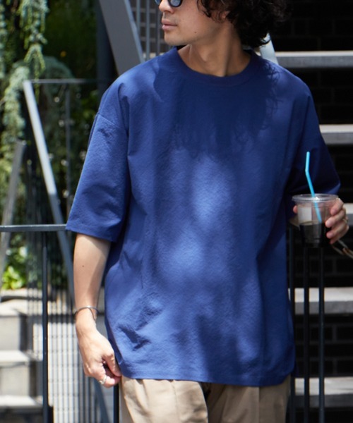 CIAOPANIC TYPY(チャオパニックティピー)の「【セットアップ対応】ストレッチシアサッカー クルーネックTee(Tシャツ/カットソー・メンズ・ブラック/ネイビー/ブルー・L/M)」の3枚目の写真