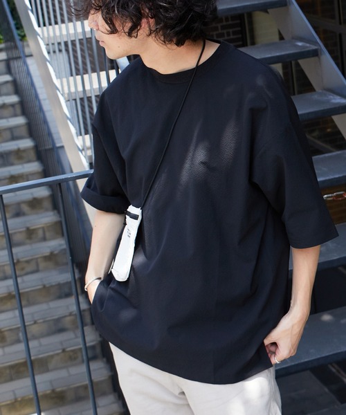 CIAOPANIC TYPY(チャオパニックティピー)の「【セットアップ対応】ストレッチシアサッカー クルーネックTee(Tシャツ/カットソー・メンズ・ブラック/ネイビー/ブルー・L/M)」の2枚目の写真