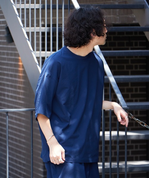 CIAOPANIC TYPY(チャオパニックティピー)の「【セットアップ対応】ストレッチシアサッカー クルーネックTee(Tシャツ/カットソー・メンズ・ブラック/ネイビー/ブルー・L/M)」の5枚目の写真