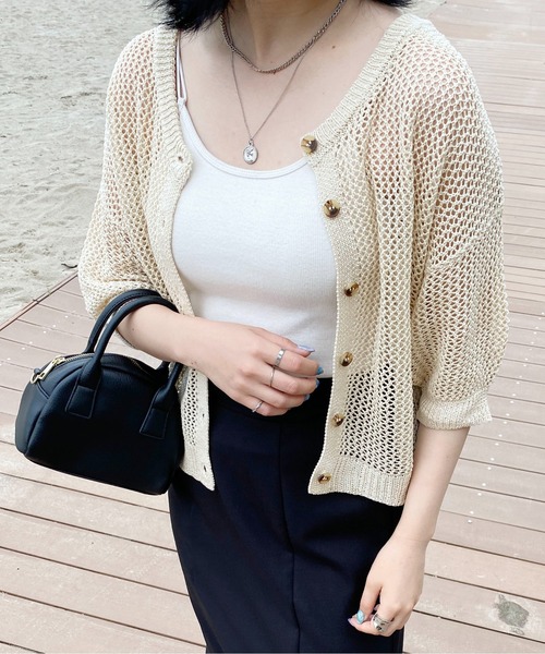 PairPair（ペアペア）の「メッシュニットカーディガン（カーディガン/ボレロ・レディース・アイボリー/ミント・フリー）」の4枚目の写真