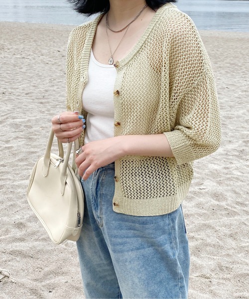 PairPair（ペアペア）の「メッシュニットカーディガン（カーディガン/ボレロ・レディース・アイボリー/ミント・フリー）」の9枚目の写真